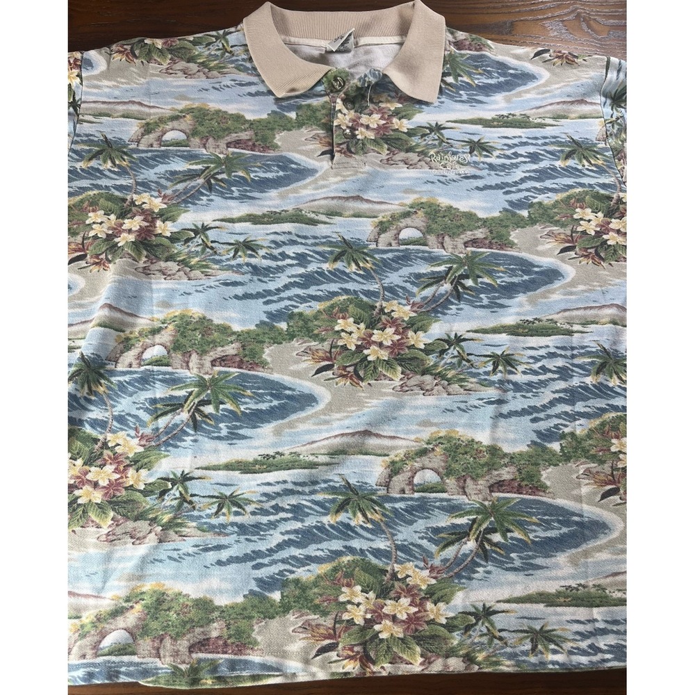 Vintage Rainforest Cafe Orlando Beach AOP Polo Shirt Mens XL Made In USA